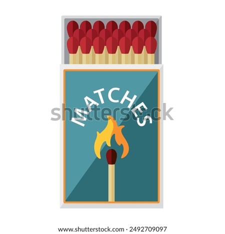 A box of matches. An open box of matches. Vector illustration in a flat cartoon style. For design and web.