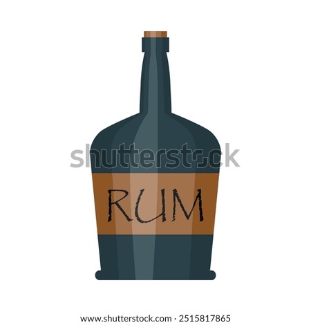 An old bottle of rum. A sealed bottle of rum. A pirate drink. Vector illustration isolated on a white background for design and web.