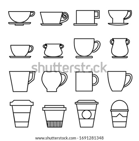 Set of coffee cup. Outline vector illustration.