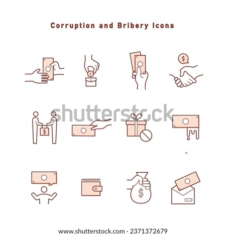 Corruption, bribery, and political donations icon set