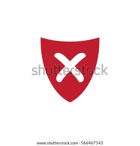 Shield with x mark icon,  vector