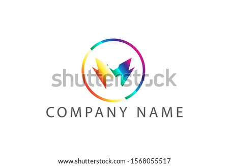 Vector illustration of multicolored M magneto logo design in circle. Isolated on white background.