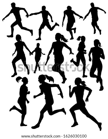 set of silhouettes of sports relay race vector illustration