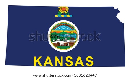 flag and silhouette of the American state of Kansas vector illustration