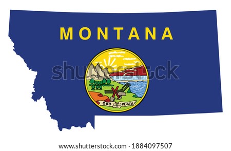flag and silhouette of the American state of Montana vector illustration