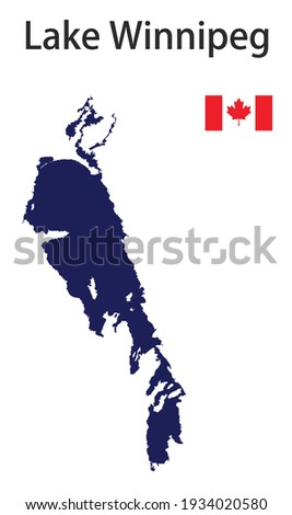 silhouette of a large world lake, the Winnipeg, with the flags of the countries in which it is located vector illustration