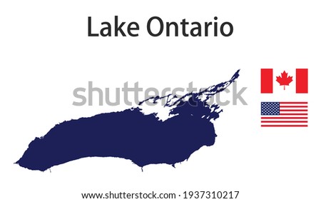 silhouette of a large world lake, the Ontario, with the flags of the countries in which it is located vector illustration