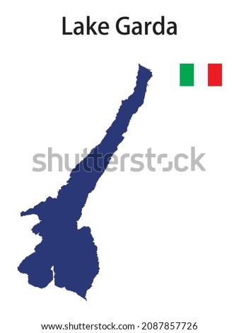 silhouette of a large world lake, the Garda, with the flags of the countries in which it is located vector illustration
