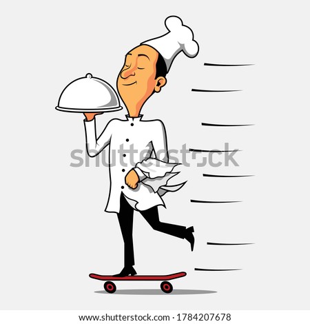 Chef with skateboard illustration vector
