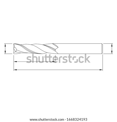 Carbide milling cutter, reamer, tapping and drill bit drawing on a white background