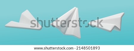 A set of 3d paper planes in different angles. Vector realistic illustration in a trendy style. The concept of messages for social media