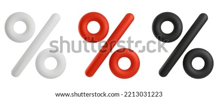 3d icons of the percentage sign are red, white and black on an isolated background. Realistic symbol for sale and discounts