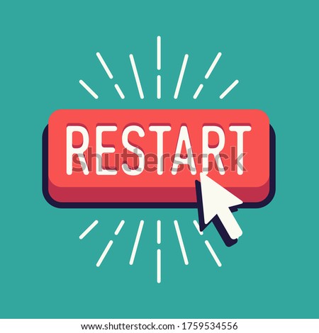 Cool vector restart button with cursor in flat design. Ideal for social media content updates