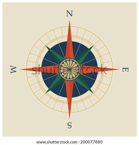 Vector Illustration Of Compass Rose Or Wind Rose With Compass Points ...