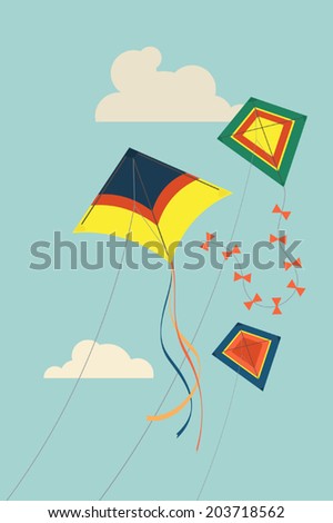 Flying Kites On Simple Background Stock Vector Illustration 203718562