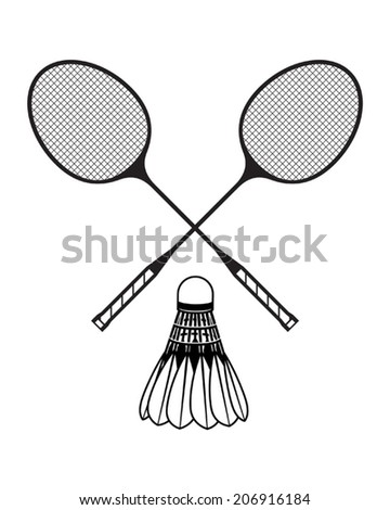 Badminton Rackets And Shuttlecock In Black And White Stock Vector ...