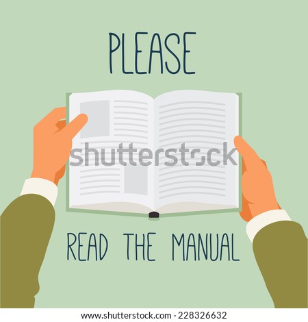 Vector modern flat style concept illustration on manual reading recommendation | Poster template on importance of reading user manual | Hands holding book