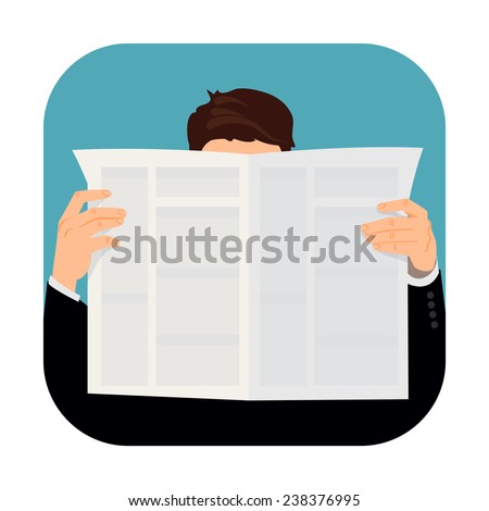 Vector modern flat design rounded corners icon on male human reading news | Man holding newspaper with his face hidden