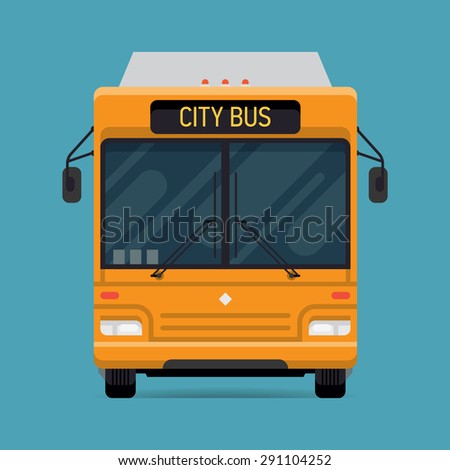 Cool vector modern flat design public transport vehicle city transit shorter distance bus, front view, isolated