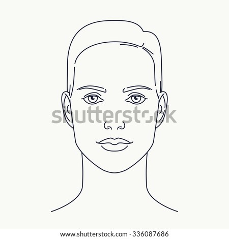 Modern minimalistic thin line female face. Cosmetics and beauty vector linear design element on woman portrait. Ideal for facial skin care, makeup, plastic surgery graphic and web design, publications