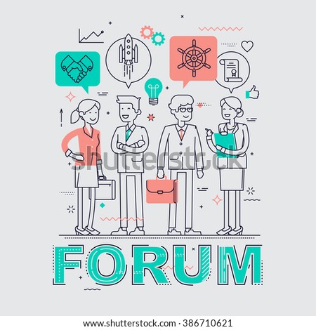 Business forum event flat line concept background. Ideal for posters, website banners and flyers. Linear concept design on business forum, congress, discussion, conference or meeting