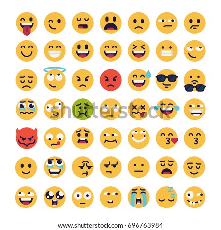 Large set of vector smileys, emoticons and emojis in minimalistic flat design. Funny and silly abstract facial expression icons collection