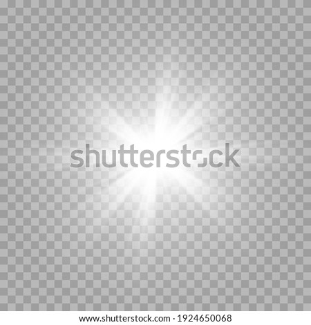 Vector white light. Sun, sun rays, flare, dawn png. Explosion of white light. White Star PNG. White flash png. Foto stock © 