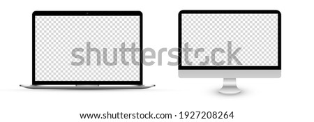 Screen vector mockup. TV and laptop mockup with blank screen. Blank screen for text, design. PNG.