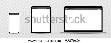 Device screen layout. Mockup of a phone, tablet, laptop with an open browser tab. Mock up for text or design. PNG.