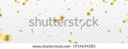 Vector confetti png. Gold confetti falls from the sky. Glittering confetti on a transparent background. Holiday, birthday.