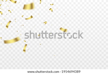 Vector confetti png. Gold confetti falls from the sky. Glittering confetti on a transparent background. Holiday, birthday.