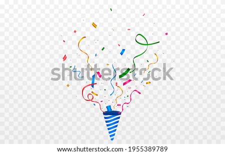Vector confetti png. Multi-colored confetti are flying out of a firecracker. Confetti, serpentine, tinsel on a transparent background. Holiday, birthday.