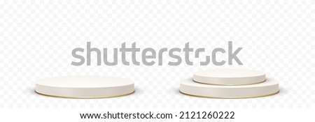 PNG vector Pedestals Set. Pedestal with golden line on isolated transparent background. Podium for advertising, podium for products. PNG.