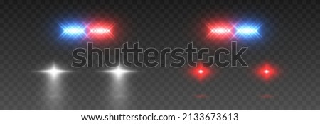 Vector light from headlights PNG. Light from car headlights on an isolated transparent background. Flashing light, police, ambulance. Round headlights, white light PNG.