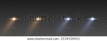Vector light from headlights PNG. Light from car headlights on an isolated transparent background. Round headlights, gold and blue light PNG. Road lighting. PNG.