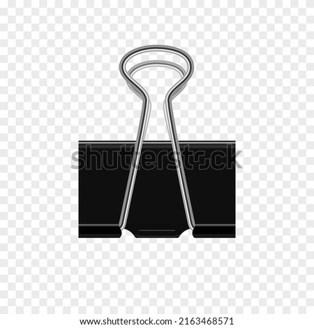 Realistic vector paper clip png. Black paper clip. Steel office supplies on an isolated transparent background. PNG.