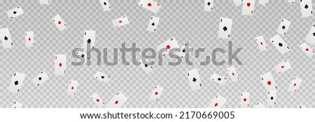 Vector playing cards png. Playing cards fall from the sky on an isolated transparent background. Four aces png, red, black cards. Gambling. Poker.