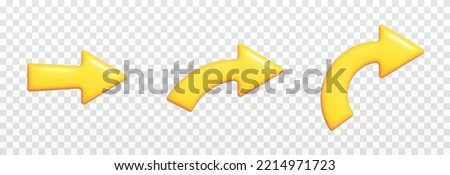 Vector glossy arrows on isolated transparent background. Yellow glossy arrows png. PNG pointers. Design element.