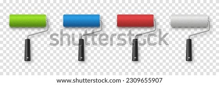 Vector paint roller. Paint roller png. Tool for wall painting, drawing. Multi-colored paint rollers png. Construction Materials.