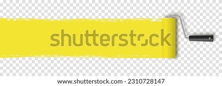 Vector paint roller. Paint roller png. Tool for wall painting, drawing. Yellow paint roller with paint png. Construction Materials.
