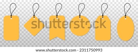 Vector empty price tags. Yellow price tags png. Template of price tags, labels, tags png. Paper discounts on an isolated transparent background.