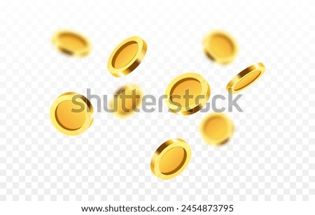 Realistic gold coins png. Explosion of gold coins png. Gold coins fall from the sky. Victory, easy money.