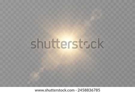 Vector realistic light on isolated transparent background. Light with glare png. Dawn, sunset, sun png. Flash of light, light effect.