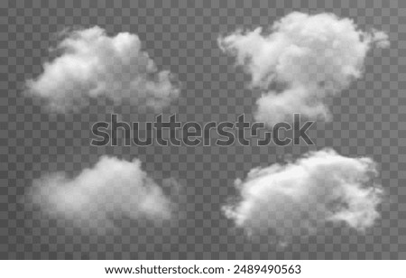 Vector realistic cloud, smoke or fog on isolated transparent background. Cloud png. Cloud, smoke, fog png.