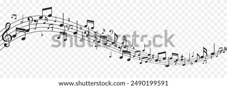 Musical notes on an isolated transparent background. Musical notes png. Varieties of musical notes. Musical background.