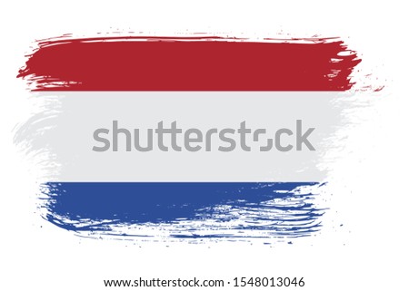 Hand drawn style, brush painted Netherlands flag.