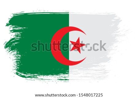 Hand drawn style, brush painted Algeria flag.