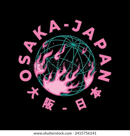 Osaka Tokyo Japan vintage t-shirt streetwear. Typography slogan tshirt design with kanji in japanese translation : Osaka Japan. Vector illustration.