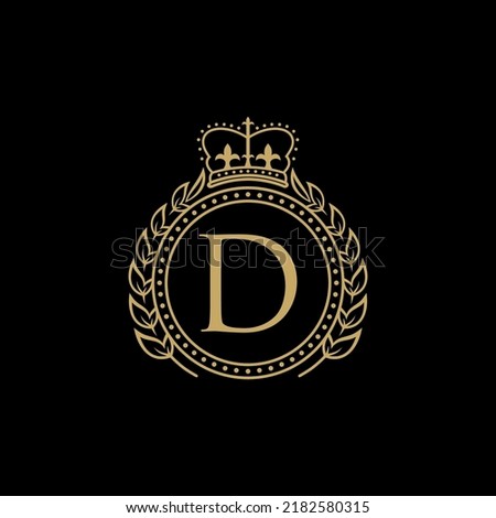 letter D logo vector inside circle and crown