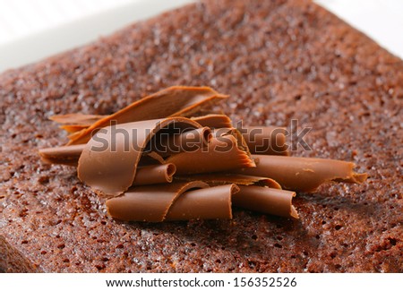 detail of brownies with chocolate curls
